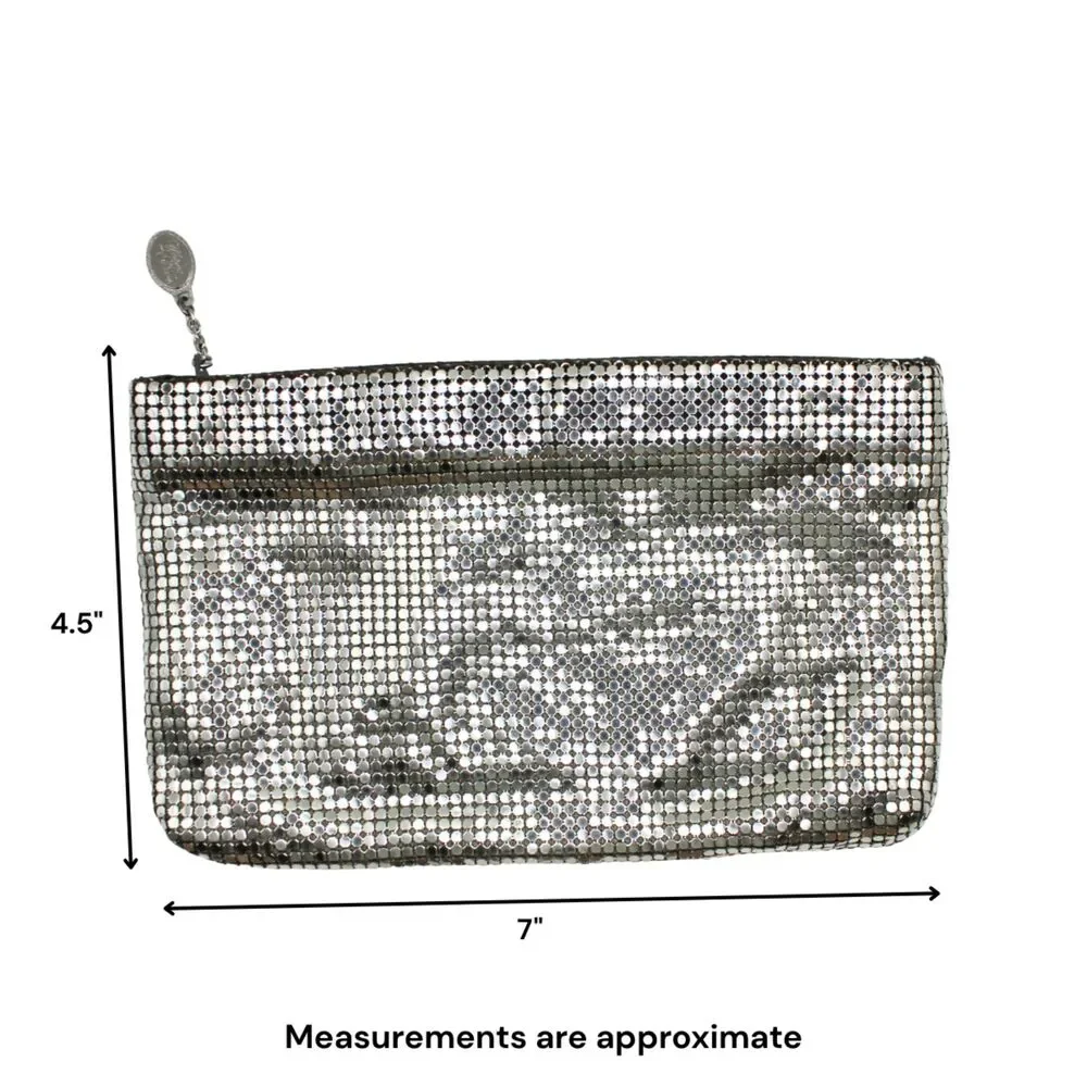 Vintage Whiting & Davis Silver Metal Mesh Evening Clutch Pouch 1970s